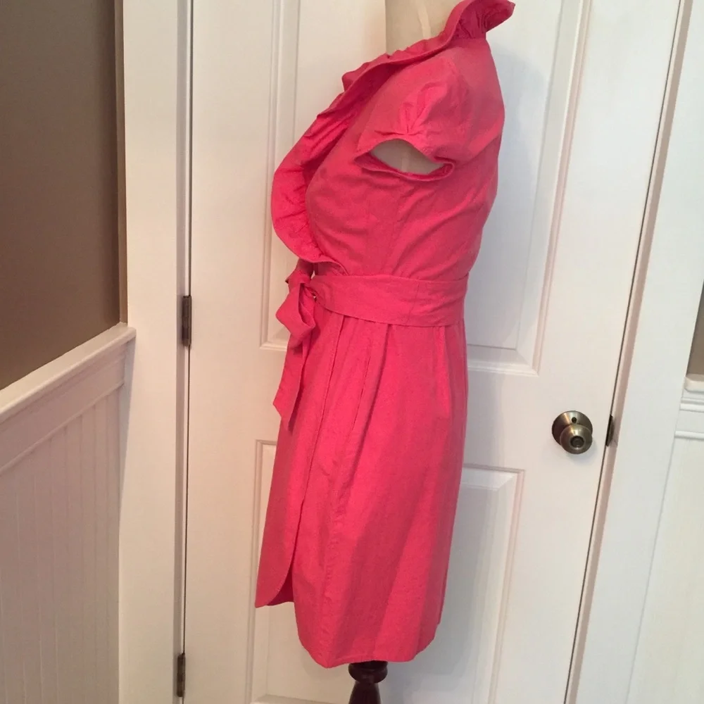 ELIZABETH McKAY DRESS WRAP PINK RUFFLE BELT CAP SLEEVE BARBIE CORE Size 0 - Picture 2 of 7